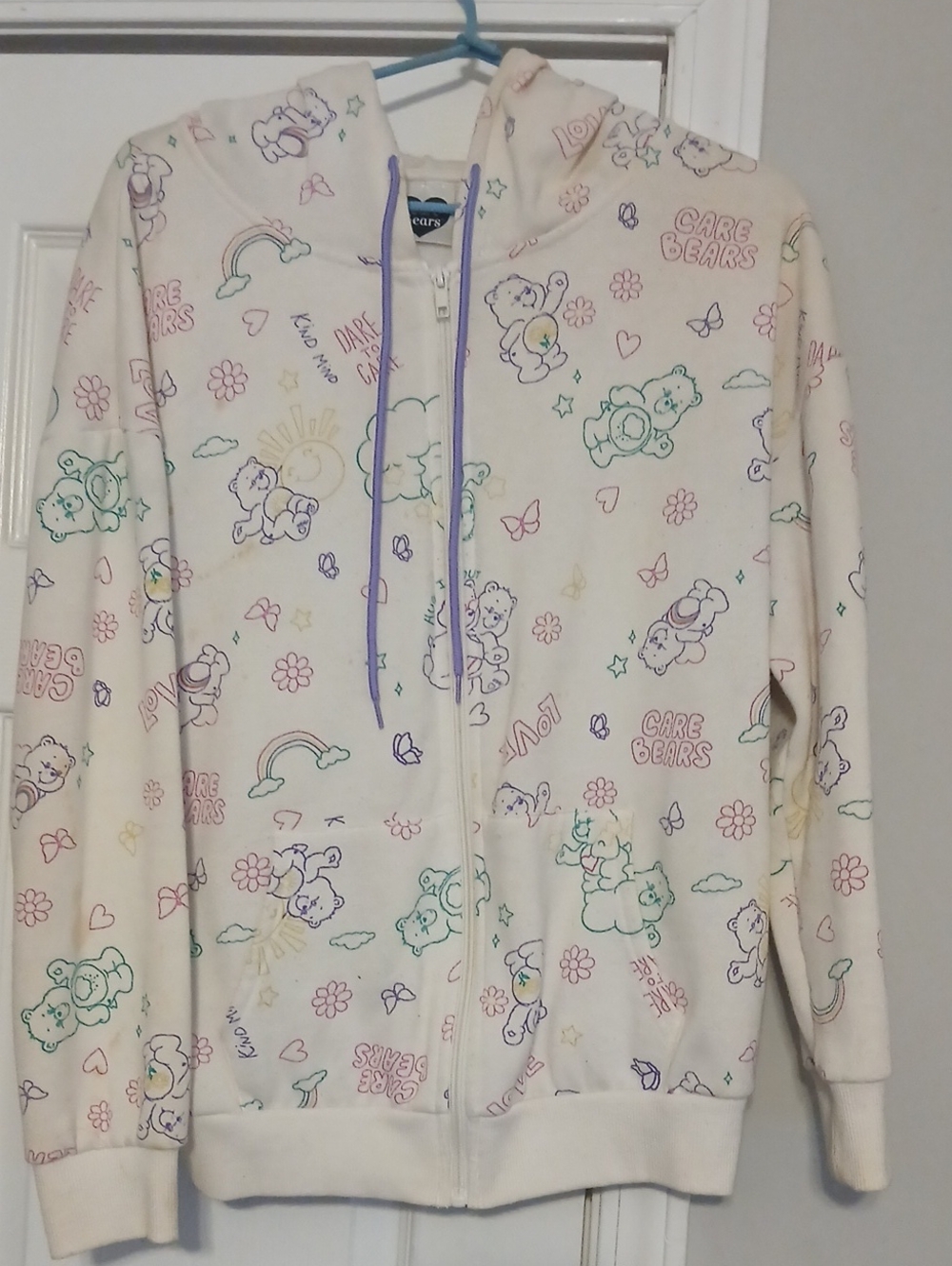 Care Bears Cream Hoodie with Pastel Multicolor Prints